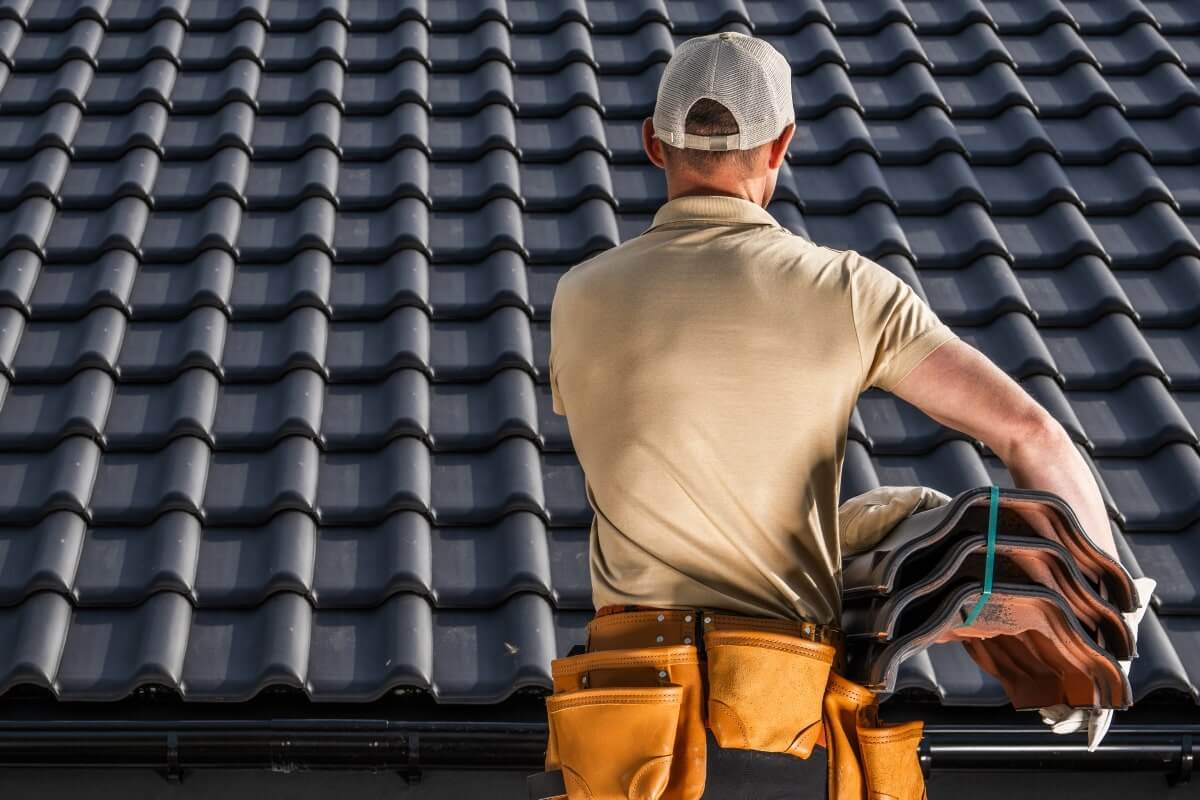 Professional roofing team at work