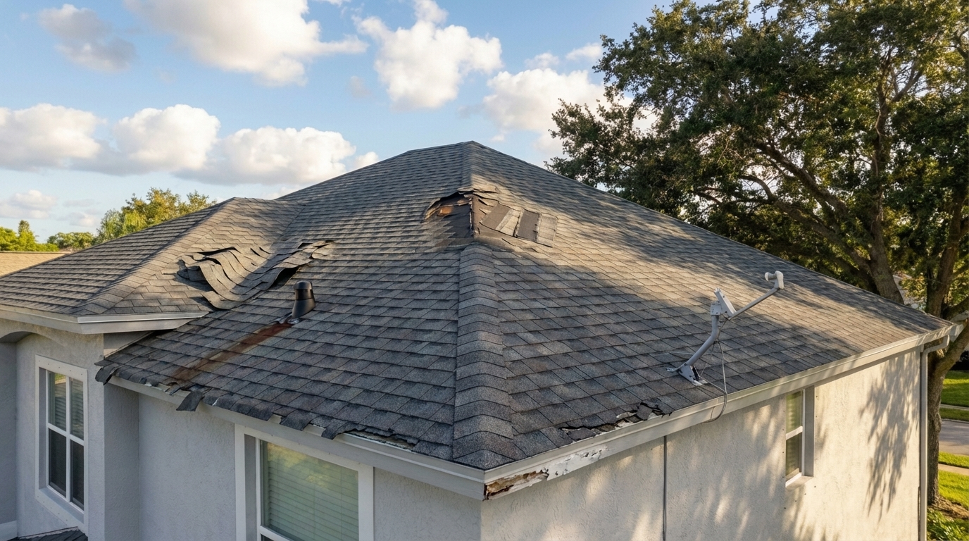 Shingle roof before repair